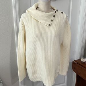 Ralph Lauren Vintage Cream Cowl Neck Cotton Knit Sweater Button Accents Rare L
